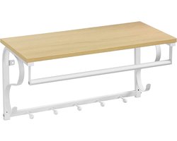 Hoppa! wandkapstok Garderobe met 5 haken, wandhaak met ophangbeugel, voor hal, slaapkamer, badkamer en woonkamer, eiken, wit