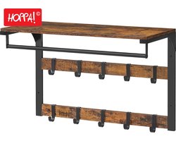Hoppa! Wandkapstok met plank - Industriële stijl - Hout - Zwart - 30 x 65 x 42 cm (BxHxD)