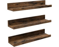 Hoppa! Wandplanken | Set Van 3 | Zwevende Planken | Verhoogde Voorkant | Voor Decoratieve Items | Kruidenpotjes En Fotolijsten | Vintage Bruin | 38 cm (LxDxH)