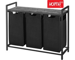 Hoppa! Wasmand - 3 Vakken - Vintage Greige-Zwart - Inclusief Uitschuifbare Waszakken - 92,5 x 33 x 72 cm (B x D x H)