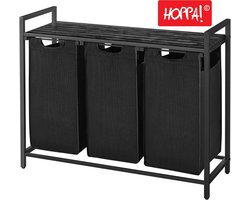 Hoppa! Wasmand - 3 Vakken - Vintage Zwart - Inclusief Uitschuifbare Waszakken - 92,5 x 33 x 72 cm (B x D x H)
