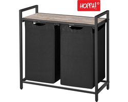 Hoppa! Wasmand met 2 vakken - Vintage greige-zwart - Uitschuifbaar en uitneembaar - 73 x 33 x 72 cm (L x B x H)