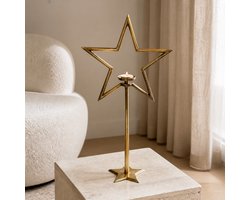 Hoppa! - Waxinelichthouder op Standaard - Ster - Goud - 45 x 21 x 81 (B x D x H)
