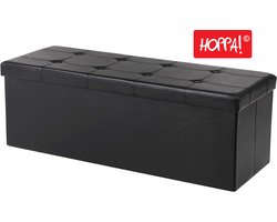 Hoppa! Zitbank - zitkist - zitpoef - voetenbank - hocker met opbergruimte en deksel - 120 L - Zwart - MDF - 111 x 39 x 39 cm (L x D x H)