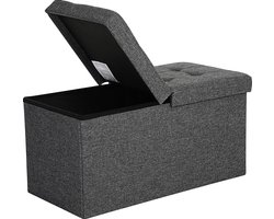 Hoppa! Zitbank - zitkist - zitpoef - voetenbank - hocker met opbergruimte en deksel - 80 L - Grijs - MDF - 76 x 38 x 38 cm