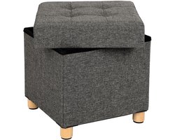 Hoppa! Zitbank - zitkist - zitpoef - voetenbank - hocker met opbergruimte en deksel - Donkergrijs - MDF - 38 x 38 x 40 cm