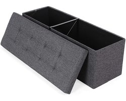 Hoppa! Zitbank - zitkist - zitpoef - voetenbank - hocker met opbergruimte en deksel - Donkergrijs - Polyester/MDF - 111 x 39 x 39 cm