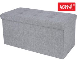 Hoppa! Zitbank - zitkist - zitpoef - voetenbank - hocker met opbergruimte en deksel - Grijs - Linnen - 77 x 39 x 39 cm | Max. Belastbaarheid 300 kg