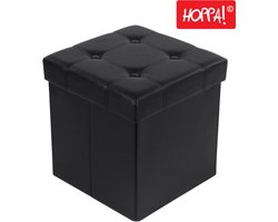 Hoppa! Zitbank - zitkist - zitpoef - voetenbank - hocker met opbergruimte en deksel - Zwart - Kunstleer/MDF - 38 x 38 x 38 cm