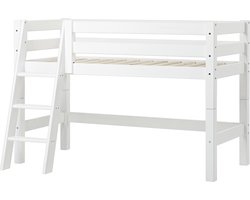 Hoppekids ECO Luxury halfhoogslaper 70x160 cm met schuine ladder, wit.