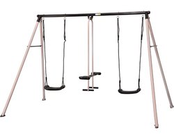 Hörby Bruk® Metalen Schommel - Inclusief Gratis Schommeltent - Voor 4 kinderen - Roestvrij Staal - Pastel Roze - 215X185X185cm - 100% gemaakt in Zweden - 10 jaar fabrieksgarantie - Schommelstoel - Duo schommelstoel - Schommel - Schommel voor buiten