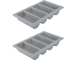 Horeca bestekbak/bestekhouder - 2x - grijs - 53 x 32 x 10 cm - 4 vakken - Keuken opberg accessoires - BBQ/Feest - kunststof