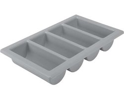 Horeca bestekbak/bestekhouder - grijs - 53 x 32 x 10 cm - 4 vakken - Keuken opberg accessoires - BBQ/Feest - kunststof