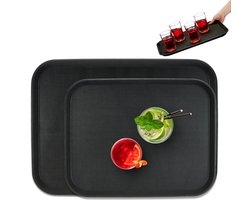 horeca dienblad - set van 2 - rechthoekig - 46 x 35 en 56 x 41 cm - zwart