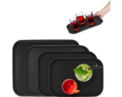 horeca dienblad - set van 4 - 4 groottes - antislip - rechthoekig - opstaande rand - zwart