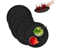 horeca dienblad - set van 5 - Ø 28 cm - antislip - met rand - rond - zwart