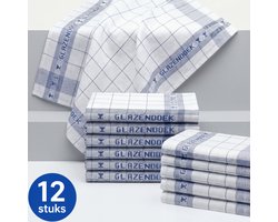 Horeca Glazendoeken – 12 Stuks – 65x65 cm – Blauw Geruit – 45% Katoen / 55% Ramee-Linnen