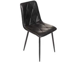 Horeca Markt - Roma Donker Grijs - Set van 4 stoelen - PU Leder - Kunstleder - Zwarte metalen poten - kuipstoelen - geruit - gestikt