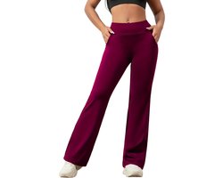 HORIZON Legging Flare Pants - Casual Broek met Zakken - Stijlvol & Sportief - Hoge Taille - Rekbaar - Flared Pocket Pants - PETIT | Let op: Minder geschikt voor lange vrouwen - Rood - Maat S