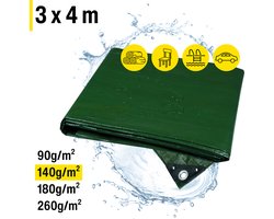 Horizont Afdekzeil - 3 x 4 m – 140 g/m² – Groen - Weerbestendig, Waterdicht & UV-beschermd – Stevig Zeil voor Buiten Meubels, Aanhanger, Houtopslag of Zwembad – Grondzeil - Autohoes