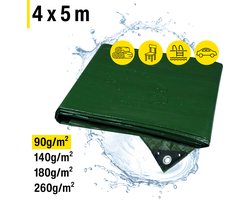 Horizont Afdekzeil - 4 x 5 m – 90 g/m² – Groen - Weerbestendig, Waterdicht & UV-beschermd – Stevig Zeil voor Buiten Meubels, Aanhanger, Houtopslag of Zwembad – Grondzeil - Autohoes