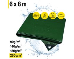 Horizont Ultra Sterk Afdekzeil - 6 x 8 m – 260 g/m² – Groen - Weerbestendig, Waterdicht & UV-beschermd – Stevig Zeil voor Buiten Meubels, Aanhanger, Houtopslag of Zwembad – Grondzeil - Autohoes