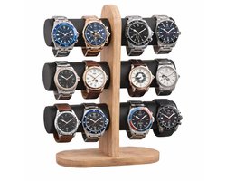 Horloge houder – Luxe Display Standaard – Houten Rek met Zachte PU Lederen Kussens – Voor Horloges & Sieraden - Armbanden Organizer - Armbanden Opberg Rek - Sieradenhouder - Zwart - Voor Heren en Dames