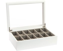 Horloge kistje voor 12x horloges wit hout 28 x 19 x 9 cm - Horloge opbergbox - Horlogekastje