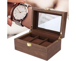 Horlogedoos voor 3 horloges met glazen venster - Houten kist voor horlogeweergave van zwart walnoothout met transparant deksel