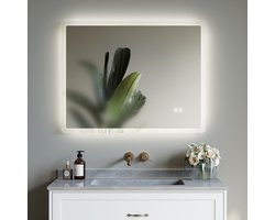 HOROW Badkamerspiegel met Verlichting - Anti Condens Verwarming - Wandspiegel -3 LED standen- Dimbaar - 70 x 90 cm