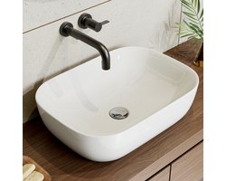 HOROW Opzetwastafel - Keramiek -Wastafel Ovaal Glans Wit - 46x33x13.5 cm - Badkamer Wasbak- keramiek - wit