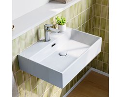 HOROW Opzetwastafel Rechthoekig Keramische Wastafel - voor Badkamer en Gastentoilet - 600x420x140 mm - Wit Hoogglans