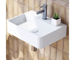 HOROW Toiletfontein -Wandmontage Keramiek - Glans Wit - 38x26x9 cm - Badkamer Wasbak - Wit Hoogglans Opzetwastafel