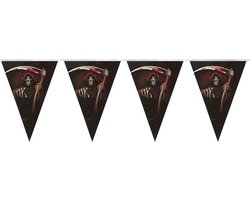 Horror/halloween thema vlaggenlijn feestslinger - magere Hein - plastic - 250 cm - Versiering/feestartikelen