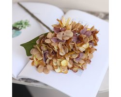 Hortensia (Hydrangea) klein - bruin/geel - zijden bloemen - 3 stelen - onderhoudsvrij - 33 cm - kunstbloemen