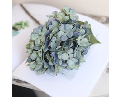 Hortensia (Hydrangea) klein - groen/blauw - zijden bloemen - 3 stelen - onderhoudsvrij - 33 cm - kunstbloemen