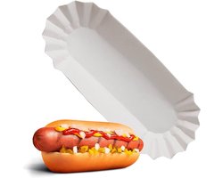 Hot Dog Dienbladen - Papieren Serveerschalen - Feestjes en Evenementen - Wegwerp en Gemakkelijk - 19x7 cm - Wit