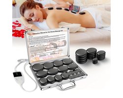 Hot Stone Massage Set met Elektrische verwarming- 20 Stuks - Professionele Massageset - Verlichting Van Spanning En Spierpijnmassage - Wellness thuis - Cadeauset