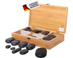Hot Stone Set - Warmtestenen Basalt - Wellness Behandeling - 45 Stenen Verschillende Maten - Decoratieve Houten Kist - Natuursteen