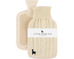 Hot Water Bottle with Soft Knitted Cover - Leak-Proof for Pain Relief - Natural Rubber - Beige, Children and Adults