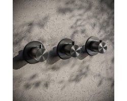 Hotbath Archie Afbouwdeel - douche thermostaat - 2 stopkranen - Geborsteld gunmetal PVD