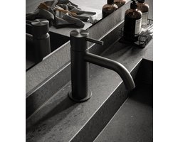 Hotbath Archie - Wastafelmengkraan - zonder Waste - Laag - Geborsteld Gunmetal PVD - Opbouw - Messing - V01