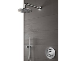 Hotbath Buddy - Inbouw Regendoucheset - Thermostatisch - Wandarm 35 cm - Hoofddouche 250 mm - Staafhanddouche - met 2-Weg Stop-Omstel - Waterbesparend - V02