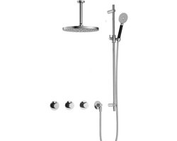 Hotbath Cobber - CB7067 - Inbouw Regendoucheset - Chroom - 2 Stopkranen - Thermostatisch - Plafondbuis 15 cm - Hoofddouche 300 mm - Ronde Handdouche 3 Standen - met M106 - Waterbesparend - V02