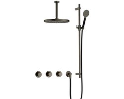 Hotbath Cobber - CB7067 - Inbouw Regendoucheset - Verouderd Ijzer - 2 Stopkranen - Thermostatisch - Plafondbuis 15 cm - Hoofddouche 300 mm - Ronde Handdouche 3 Standen - met M106 - Waterbesparend - V02