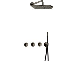 Hotbath Cobber - CB7067 - Inbouw Regendoucheset - Verouderd Ijzer - 2 Stopkranen - Thermostatisch - Wandarm 40 cm - Hoofddouche 300 mm - Staafhanddouche - met M106 - Waterbesparend