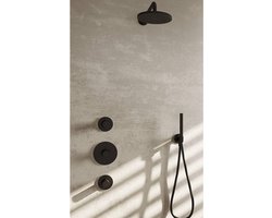 Hotbath Cobber IBS20 Regendoucheset inbouw - 35cm wandarm - 20cm ronde hoofddouche - staafhanddouche - mat zwart