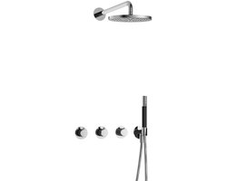 Hotbath Cobber - Inbouw Regendoucheset - Chroom - 2 Stopkranen - Thermostatisch - Wandarm 40 cm - Hoofddouche 200 mm - Staafhanddouche - Waterbesparend