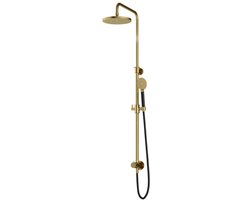 Hotbath Cobber - Stortdoucheset - 200 mm Hoofddouche - 360 mm Hartafstand - Glijstang - Rond Model Handdouche - Geborsteld Messing PVD - Opbouw - 1/2 Inch Aansluiting - V01