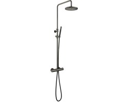 Hotbath Cobber - Stortdoucheset - 200 mm Hoofddouche - 360 mm Hartafstand - Glijstang - Staafmodel Handdouche - Verouderd Ijzer - Mat Glans - Opbouw - 1/2 Inch Aansluiting - V02